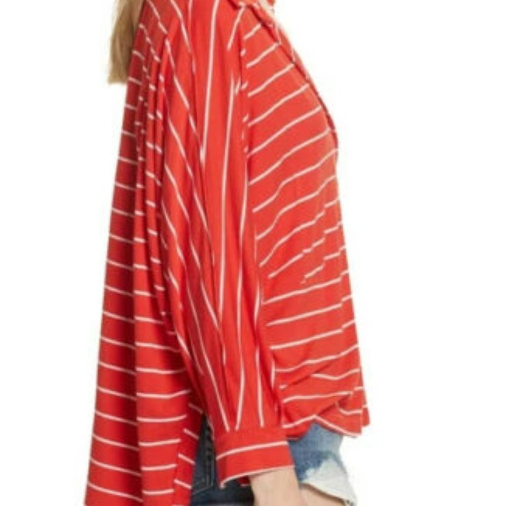 We The Free People Oversize Pullover Top Sz Medium Red Striped Slouchy Soft Cozy - Picture 5 of 11